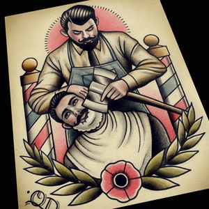 Axe Shave Barber Barbering Tattoo Flash Art Print