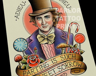 Willy Wonka Tattoo Flash Art Print