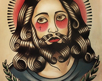 Jesus Tattoo Flash Art Print