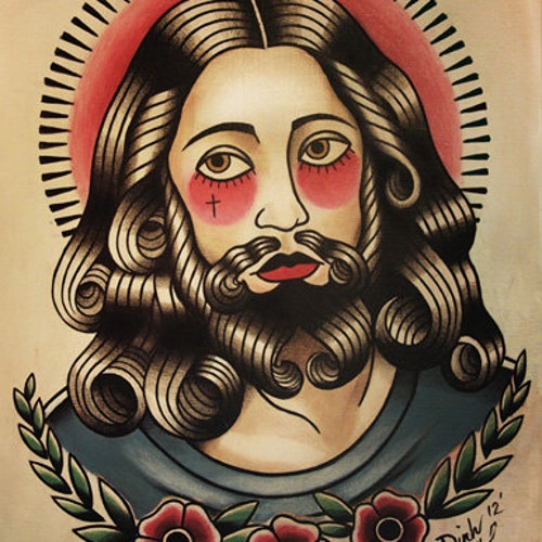 Jesus Tattoo Flash Art Print - Etsy Jesus Tattoo Flash Art Print - Etsy