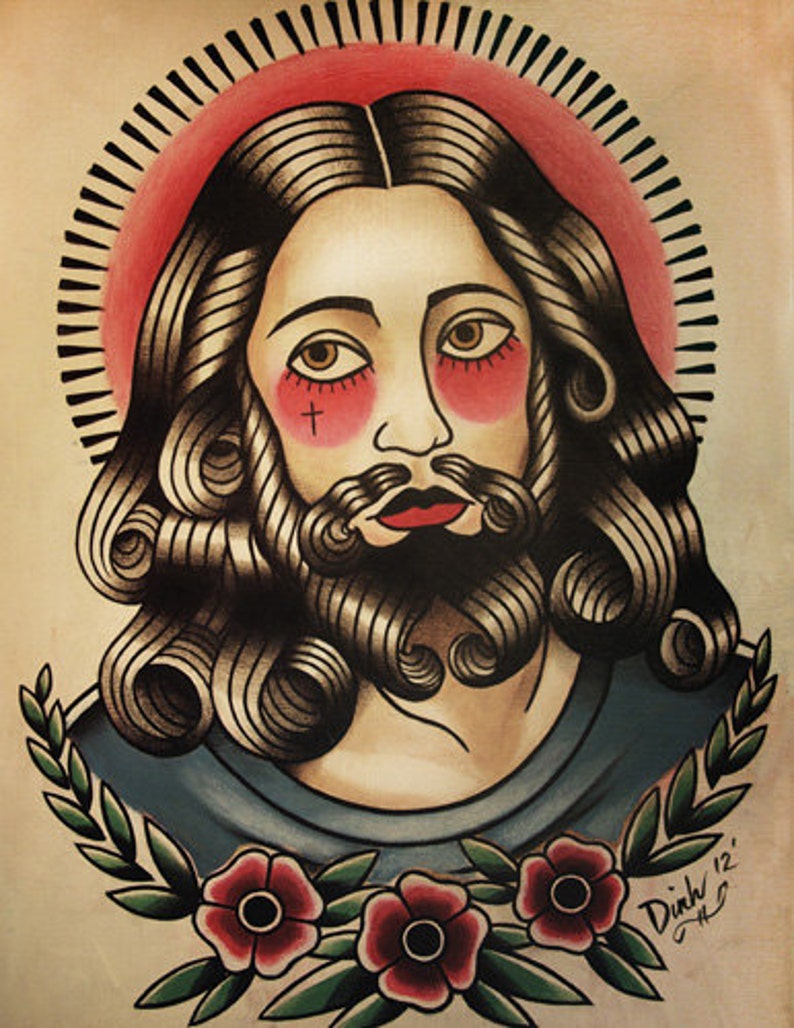 Jesus Tattoo Flash Art Print image 1