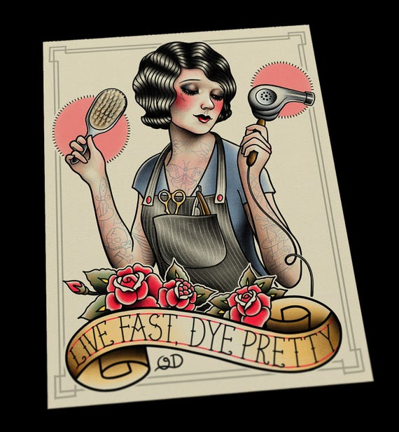 Flapper Hairstylist Tattoo Flash Etsy