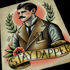 Stay Dapper Barber Barbering Tattoo Art Print