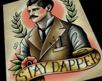 Stay Dapper Barber Barbering Tattoo Art Print