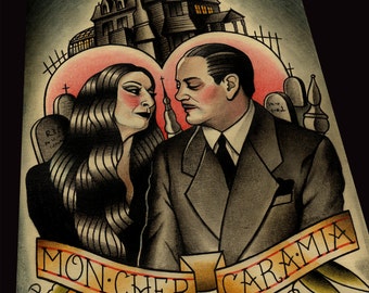 Morticia and Gomez The Adams Family Art Print