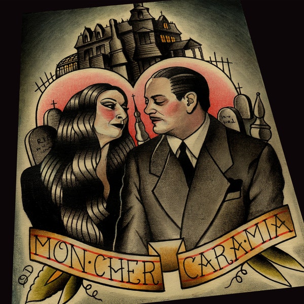 Morticia and Gomez The Adams Family Art Print