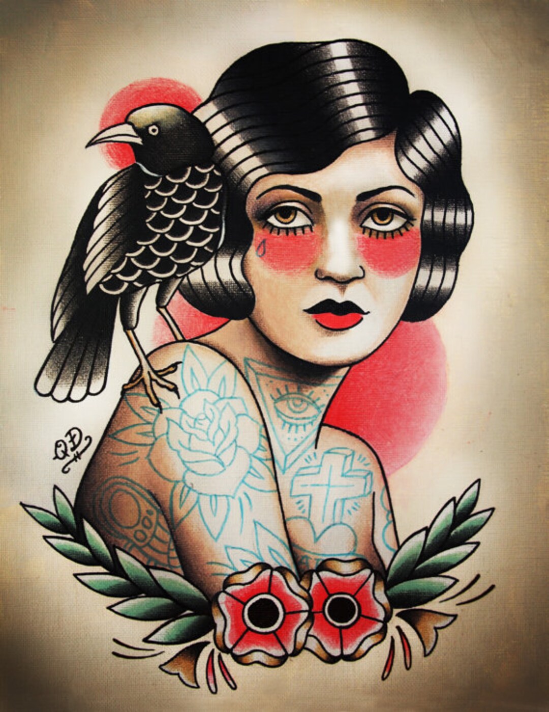 Boxer Flapper Girl Tattoo Art Print -  Hong Kong