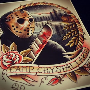 Jason Voorhees Camp Crystal Lake Tattoo Print image 1