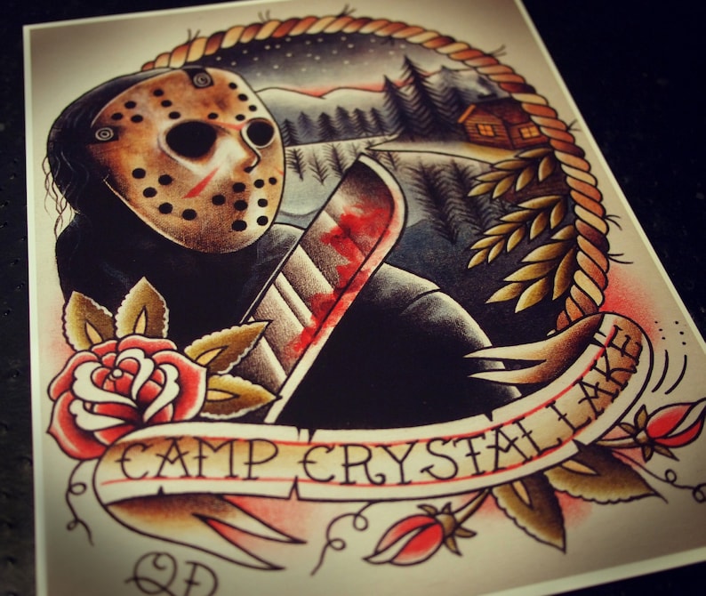 Jason Voorhees Camp Crystal Lake Tattoo Print image 1