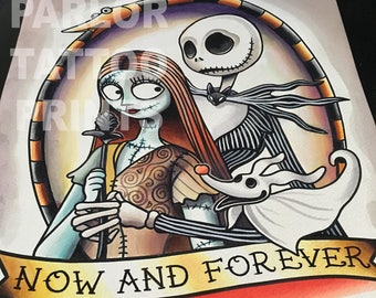 Jack and Sally Tattoo Flash Art Print (Customizable Banner)