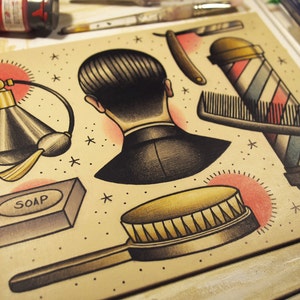 Tools of the Trade Barber Barbering Tattoo Flash Art Print