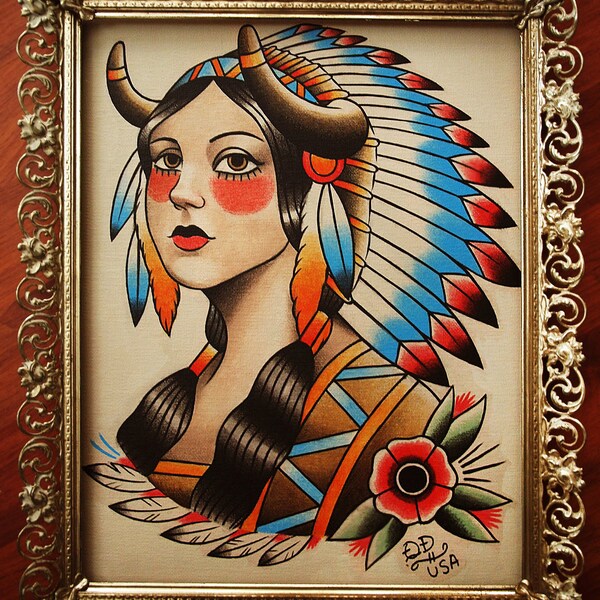 Native Indian Girl Original Painting - Acrylic on Canvas Panel