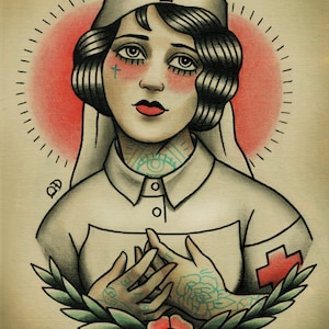 Nurse Flapper Traditional Tattoo Flash image 1