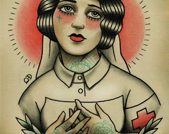 Nurse Flapper Traditional Tattoo Flash