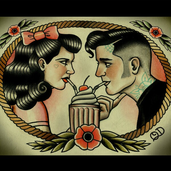 Rockabilly Sweethearts Art Print