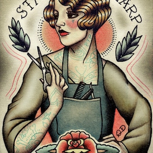 Barber Girl Tattoo Art Print