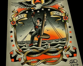 Sinking Sailor Tattoo Art Print