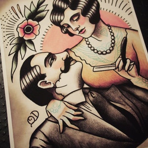 Vintage Lover's Barbering Tattoo Print