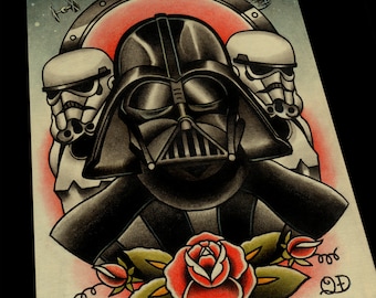 Darth Vader and Storm Troopers Art Print