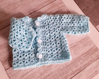 Brassiere hand-crocheted blue bebe waistcoat