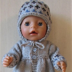 Baby Doll PDF Knitting Pattern for Hat and Coat Set, 17 Inch Doll Clothes, English Language Only
