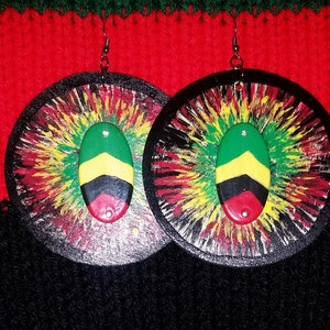 Tye Dyed roots medallion earrings, rbg, culture inspiration, reggae, rasta, rootz wear