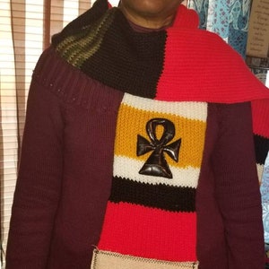 Ankh Scarf, Super Warm Scarf, multiple colors, handmade crochet scarf, vegan leather ankh