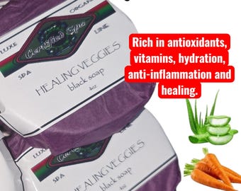 Healing Veggies zwarte zeep| gezichtsreiniger, kalmeert de droge huid, herstelt de huidtextuur, anti-rimpelbehandeling, een strakke en stralende huid