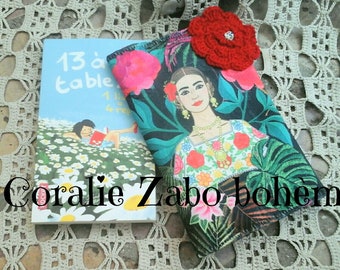 Pochette livre de poche, pochette livre Frida kahlo, Frida kahlo tissu, pochette Frida kahlo, pochette molletonnée et doublée