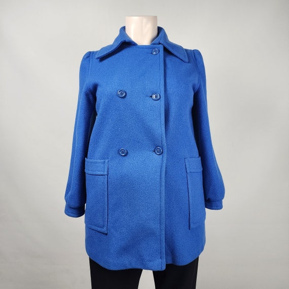 Vintage Sears Blue Wool Coat Puff Sleeve Peacoat Size L XL Etsy