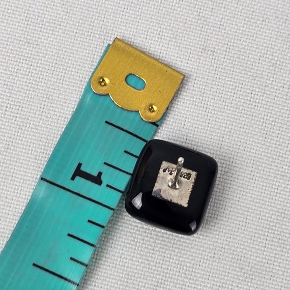 925 Sterling Silver Square Black Enamel Stud Earrings View 6