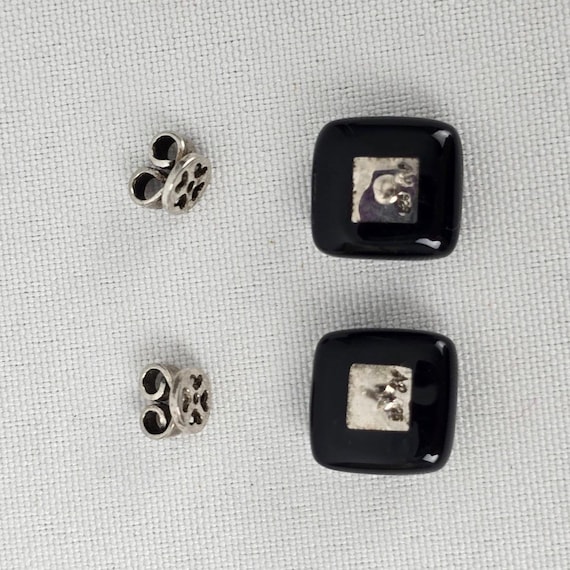 925 Sterling Silver Square Black Enamel Stud Earrings View 4