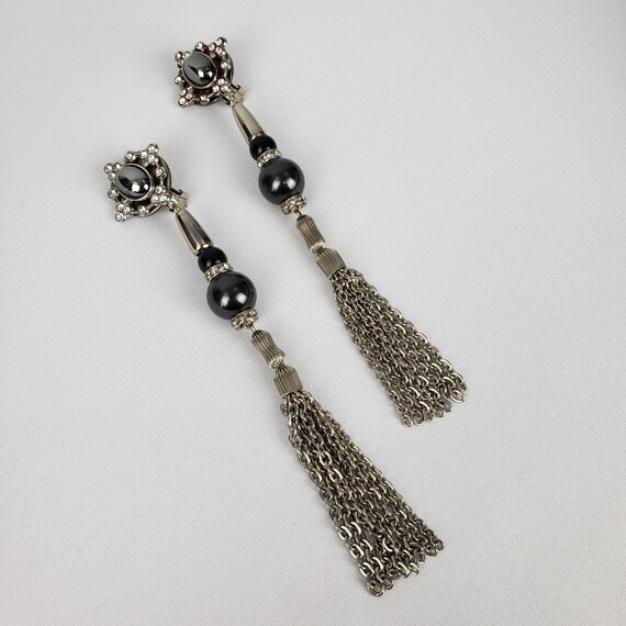 Kien Silver Tassel Statement Clip On Earrings