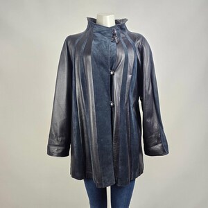 Vintage Peruzzi Italian Leather Navy Suede Stripped Patchwork Coat Size 10