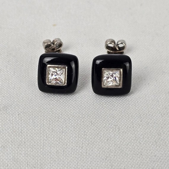 925 Sterling Silver Square Black Enamel Stud Earrings