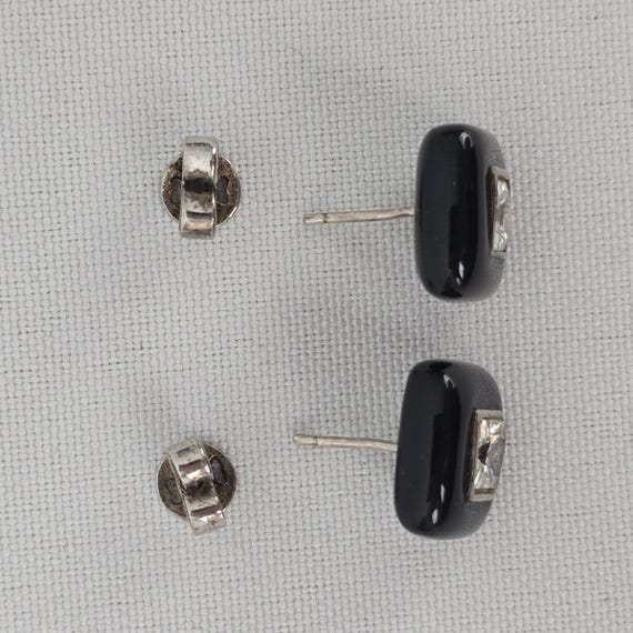 925 Sterling Silver Square Black Enamel Stud Earrings View 3