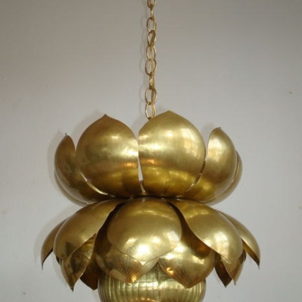 Reserved for mariashuman1.  Sale!! Hollywood regency Brass Lotus Light Chandelier Hanging Fixture RARE Feldman Parzinger era