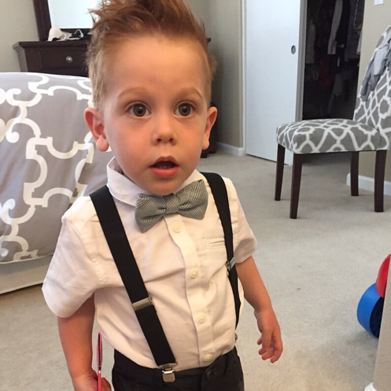 Grey Plaid Bow Tie Suspender Set Black Toddler Suspender Set Etsy