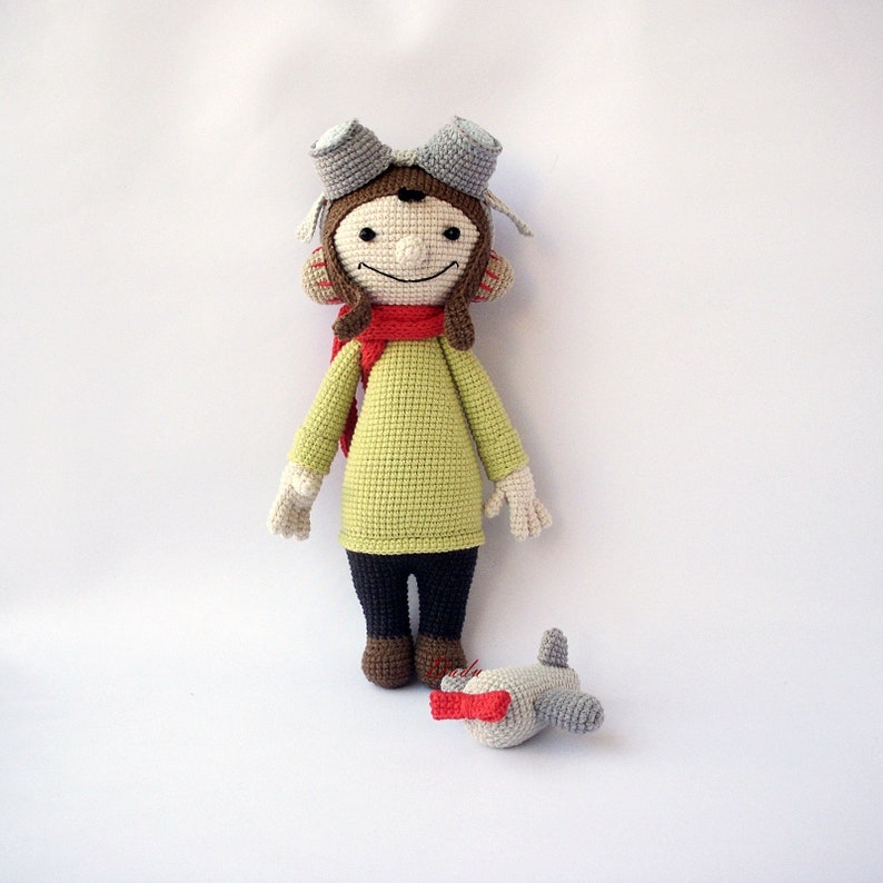Doll Crochet Toy PDF Dave Aviator Crochet Pattern DIY tutorial