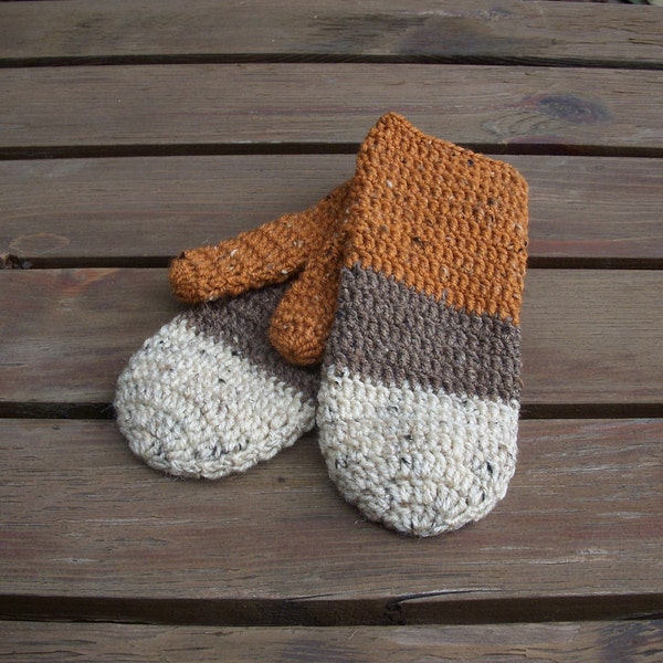 Rustic mittens, warm mittens, gloves, brick, brown, beige