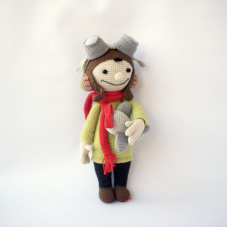 Doll Crochet Toy PDF Dave Aviator Crochet Pattern DIY tutorial