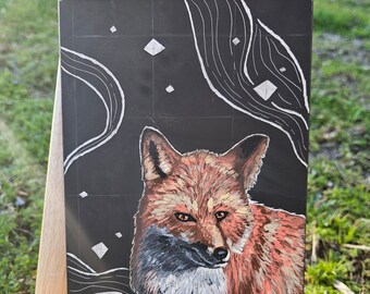 Red fox Original Acrylic Painting on Scratchboard 5x7 inches