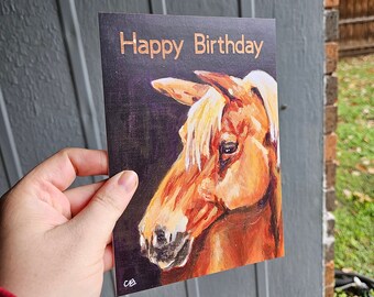 Golden Horse Handmade 5x7 Birthday Card Blank Inside includes White Envelope