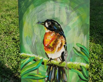 Expressive Tropical Bird Original Acrylic Painting 6x8 Unframed