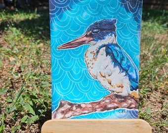 Blue Kingfisher on Branch Original 5x7 Watercolor Painting Unframed and Unmatted