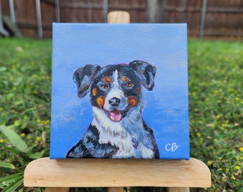 Entlebuch Mountain Dog Portait Original Acrylic Painting 4x4 inch Square Unframed Mini Canvas