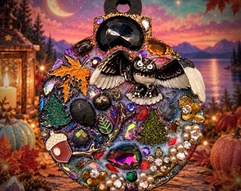 Halloween Home Decor Owls Fall Decor Handmade Jewelry Collage Ornaments