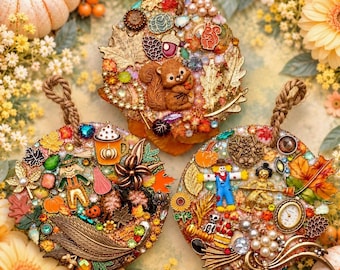 Large Fall Ornaments Wall Hanging Autumn Home Decor Jewelry Collage Ornaments