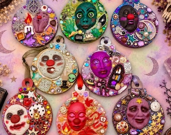 Creepy Face Home Decor Halloween Decor Handmade Jewelry Collage Ornaments