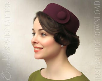 SEWING PATTERN - Katye: 1960s Pillbox Hat Sixties Tablet Cocktail Hat for Women (PDF Download)